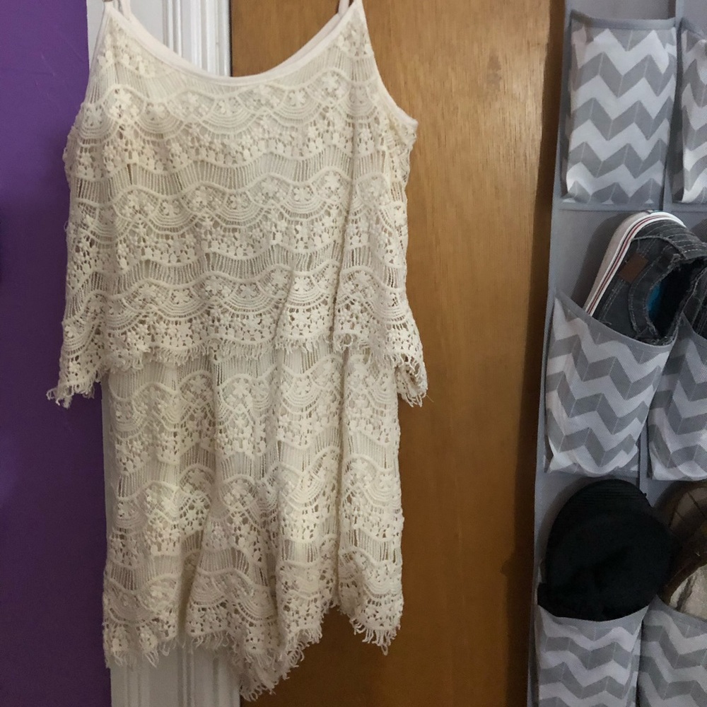 Cream colored lace romper w adjustable straps